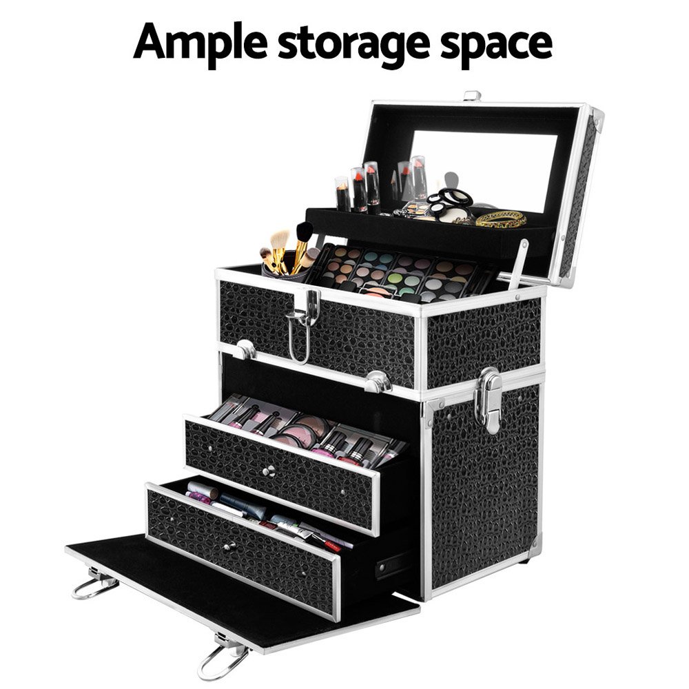 Embellir Portable Cosmetic Beauty Makeup Carry Case with Mirror - Crocodile Black - CASE-HZ8-040-CROBK Embellir Portable Cosmetic Beauty Makeup Carry Case with Mirror - Crocodile Black - Image 6