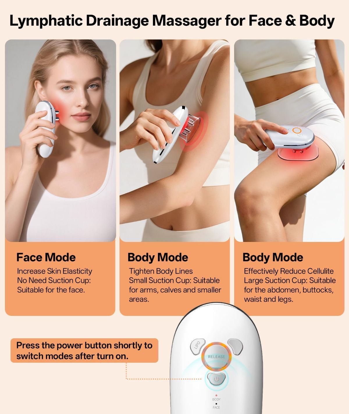 Body Sculpting Machine with Red Light Therapy for Face & Body, Cupping Therapy, Electric Cellulite Massage Tool with 2 Cups, Gift for Women - Black - Size 14cm - V1107-110-39652-BLK-14CM Body Sculpting Machine with Red Light Therapy for Face & Body, Cupping Therapy, Electric Cellulite Massage Tool with 2 Cups, Gift for Women - Black - Size 14cm - Image 7