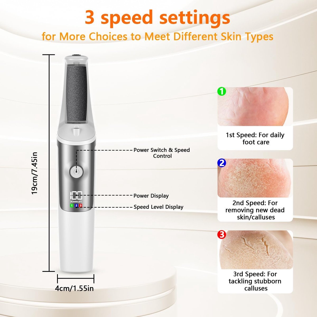 Electric Foot File - Professional Foot File - Pack of 10 - 3 Adjustable Speeds - For Dead Skin and Calluses - Wit - V1188-MS-313-0389 Electric Foot File - Professional Foot File - Pack of 10 - 3 Adjustable Speeds - For Dead Skin and Calluses - Wit - Image 2
