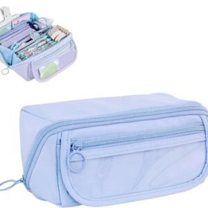 1 Large Waterproof Pencil Case with Zipper, Multifunctional Travel Pencil Box for Students & Office, Blue