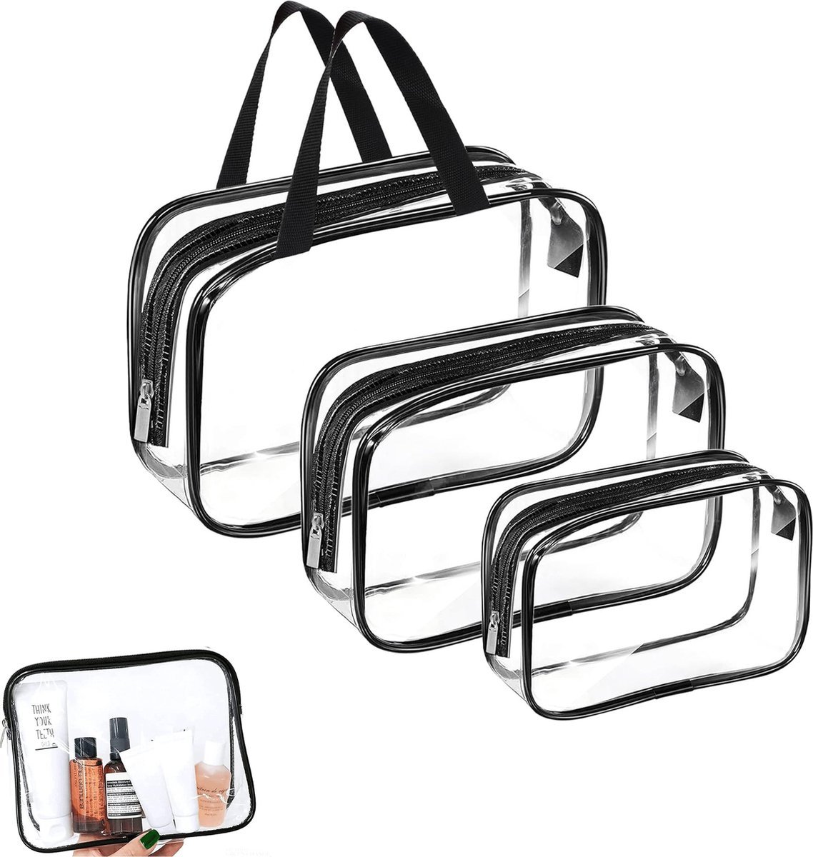 Toiletry Bag - Set of 3 - Transparent Toiletry Bag - Transparent Travel Set - Travel Toiletry Bag - Travel Bag - Make-Up Organizer - Cosmetic Bag Organizer - Make-Up Bag - Transparent Toiletry Bag - Waterproof - Hand - Hangable - Vacation - Travel - Women - V1188-MS101-02205-1 Toiletry Bag - Set of 3 - Transparent Toiletry Bag - Transparent Travel Set - Travel Toiletry Bag - Travel Bag - Make-Up Organizer - Cosmetic Bag Organizer - Make-Up Bag - Transparent Toiletry Bag - Waterproof - Hand - Hangable - Vacation - Travel - Women