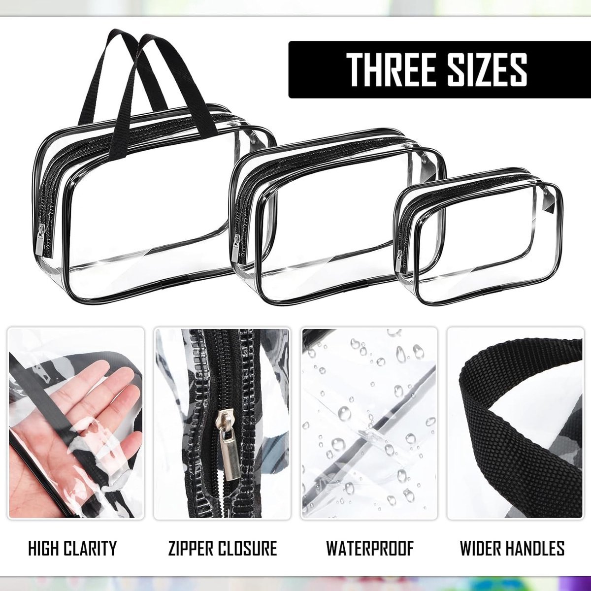 Toiletry Bag - Set of 3 - Transparent Toiletry Bag - Transparent Travel Set - Travel Toiletry Bag - Travel Bag - Make-Up Organizer - Cosmetic Bag Organizer - Make-Up Bag - Transparent Toiletry Bag - Waterproof - Hand - Hangable - Vacation - Travel - Women - V1188-MS101-02205-1 Toiletry Bag - Set of 3 - Transparent Toiletry Bag - Transparent Travel Set - Travel Toiletry Bag - Travel Bag - Make-Up Organizer - Cosmetic Bag Organizer - Make-Up Bag - Transparent Toiletry Bag - Waterproof - Hand - Hangable - Vacation - Travel - Women - Image 5