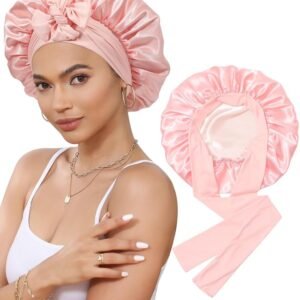 Satin Bonnet - Satin Bonnet - Satin Sleep Cap - Hairnets - Hair Cap - Sleep Cap - Satin Bonnet - Adjustable Satin Sleep Cap - Soft and comfortable - Hair care - curly hair Sleep Cap - with elastic tie band - Pink