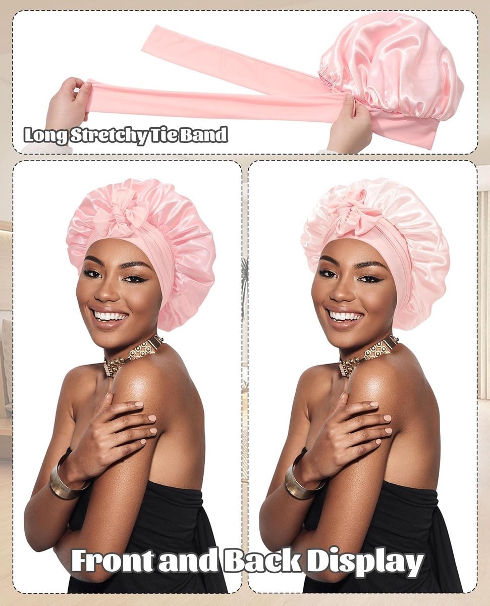 Satin Bonnet - Satin Bonnet - Satin Sleep Cap - Hairnets - Hair Cap - Sleep Cap - Satin Bonnet - Adjustable Satin Sleep Cap - Soft and comfortable - Hair care - curly hair Sleep Cap - with elastic tie band - Pink - V1188-MS101-02293-1 Satin Bonnet - Satin Bonnet - Satin Sleep Cap - Hairnets - Hair Cap - Sleep Cap - Satin Bonnet - Adjustable Satin Sleep Cap - Soft and comfortable - Hair care - curly hair Sleep Cap - with elastic tie band - Pink - Image 2
