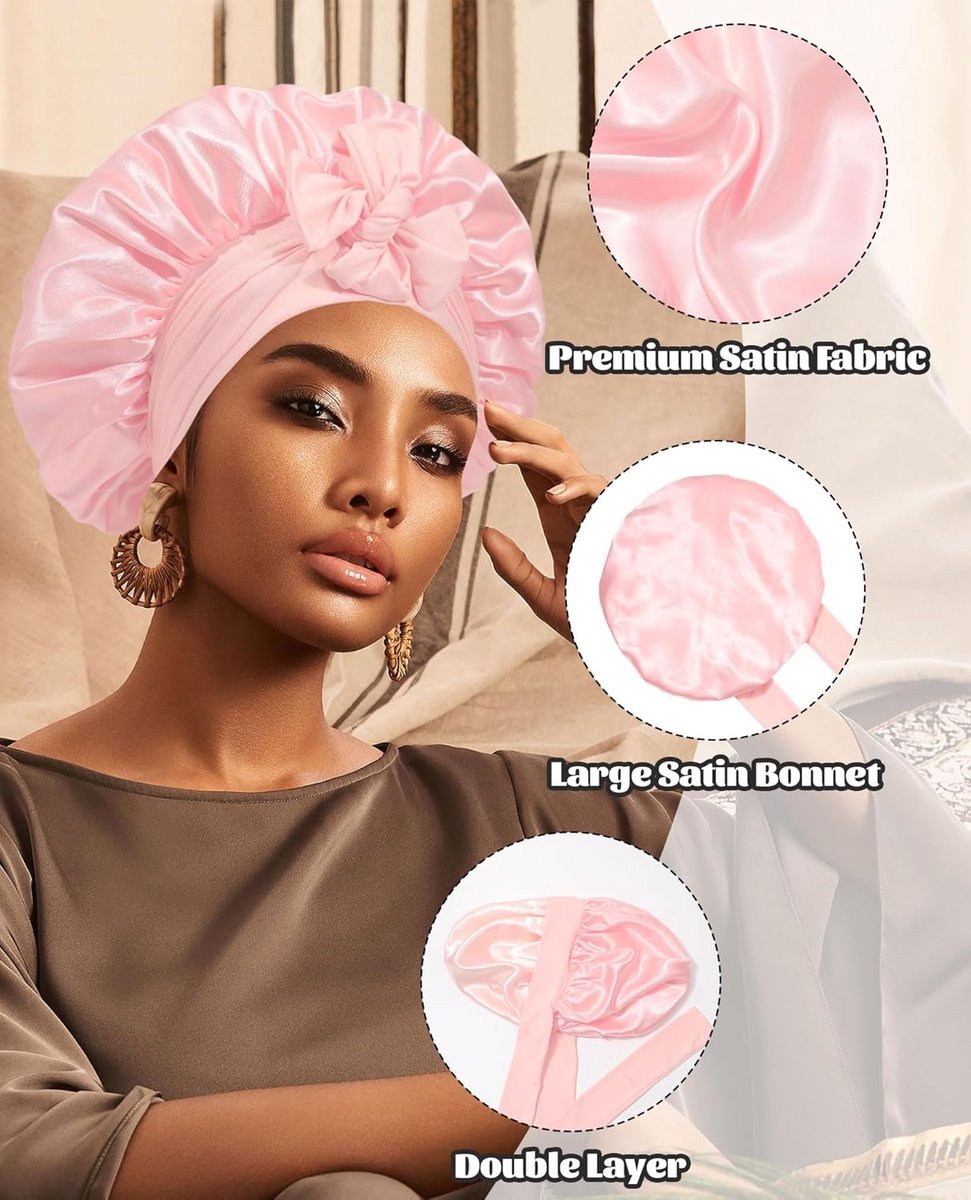 Satin Bonnet - Satin Bonnet - Satin Sleep Cap - Hairnets - Hair Cap - Sleep Cap - Satin Bonnet - Adjustable Satin Sleep Cap - Soft and comfortable - Hair care - curly hair Sleep Cap - with elastic tie band - Pink - V1188-MS101-02293-1 Satin Bonnet - Satin Bonnet - Satin Sleep Cap - Hairnets - Hair Cap - Sleep Cap - Satin Bonnet - Adjustable Satin Sleep Cap - Soft and comfortable - Hair care - curly hair Sleep Cap - with elastic tie band - Pink - Image 5