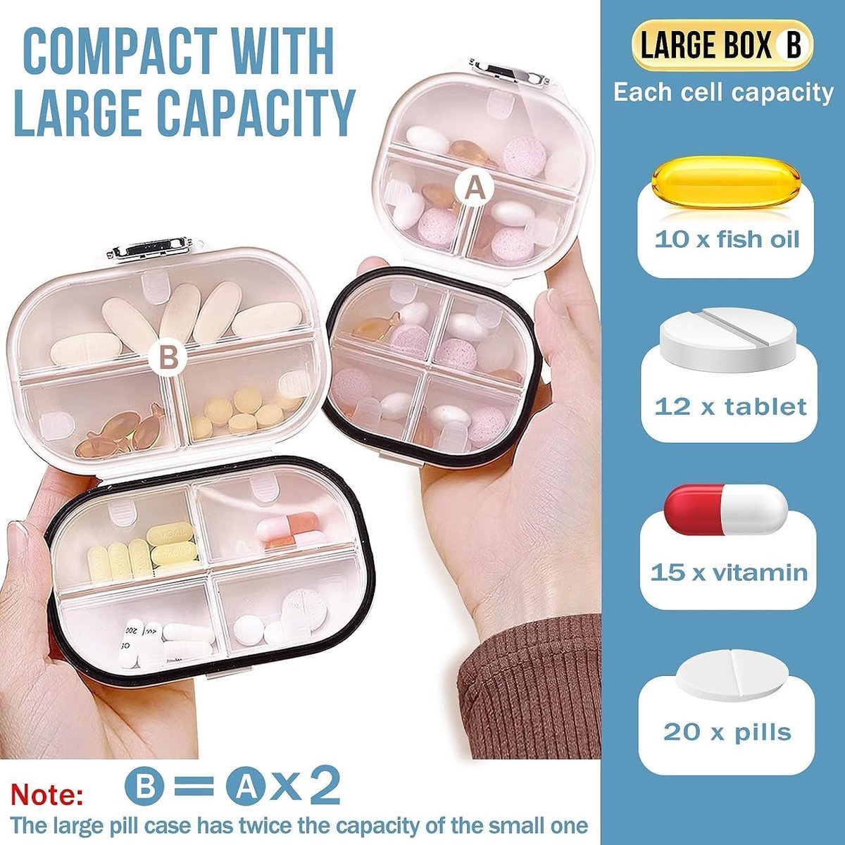 2-Piece 7-Day Pill Box - travel medicine boxes - 7-day medicine box - Medicine box with sturdy closure - Pill box - waterproof - for pills, storage, sorting and more - Pill boxes with 7 compartments - Portable - Large+Small - V1188-MS101-02840-1 2-Piece 7-Day Pill Box - travel medicine boxes - 7-day medicine box - Medicine box with sturdy closure - Pill box - waterproof - for pills, storage, sorting and more - Pill boxes with 7 compartments - Portable - Large+Small - Image 3