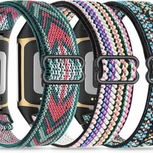 3 Elastic Wristbands, Compatible with Fitbit Charge 5/Fitbit Charge 6 Bracelet for Men and Women, Breathable and Adjustable A