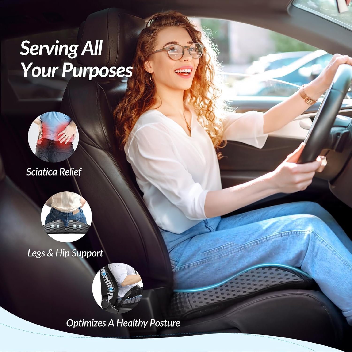Wedge Car Seat Cushion for Driving, Innovative Seat Cushion with Honeycomb Gel & Memory Foam for Enhanced Breathability & Support, Car Cushions for Hip Pain Relief, Improve Vision/Posture, Black - V1188-WTJ-AM-0230 Wedge Car Seat Cushion for Driving, Innovative Seat Cushion with Honeycomb Gel & Memory Foam for Enhanced Breathability & Support, Car Cushions for Hip Pain Relief, Improve Vision/Posture, Black - Image 4