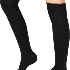 Thigh High Compression Socks for Women Men 15-21 mmHg Closed Toe, Level 1 Support for Edema Pregnancy, Breathable Polyester with Non-Slip Cuffs for All-Day Wear