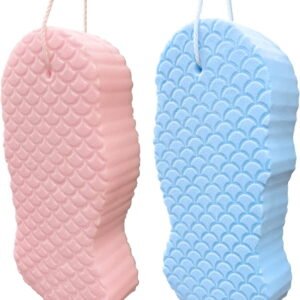 2 Pcs Exfoliating Bath Sponge, Soft Spa Scrub Sponges for Shower, Dead Skin Remover for Body for Adult Baby Blue