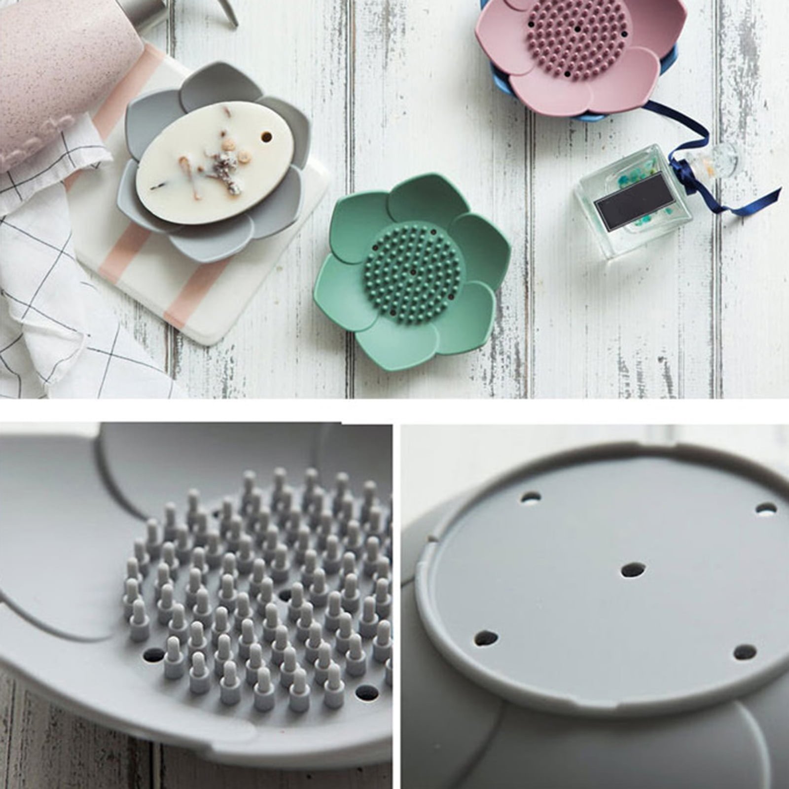 Silicone Soap Dishes with Draining - Lotus Shaped Bathroom Bar Soap Holder for Shower - Soap Tray for Kitchen Sink - Floral Shape Soap Saver for Counter Bathtub(1/4 Pack) Blue - V1189-LWWAL-20260325-00507 Silicone Soap Dishes with Draining - Lotus Shaped Bathroom Bar Soap Holder for Shower - Soap Tray for Kitchen Sink - Floral Shape Soap Saver for Counter Bathtub(1/4 Pack) Blue - Image 8