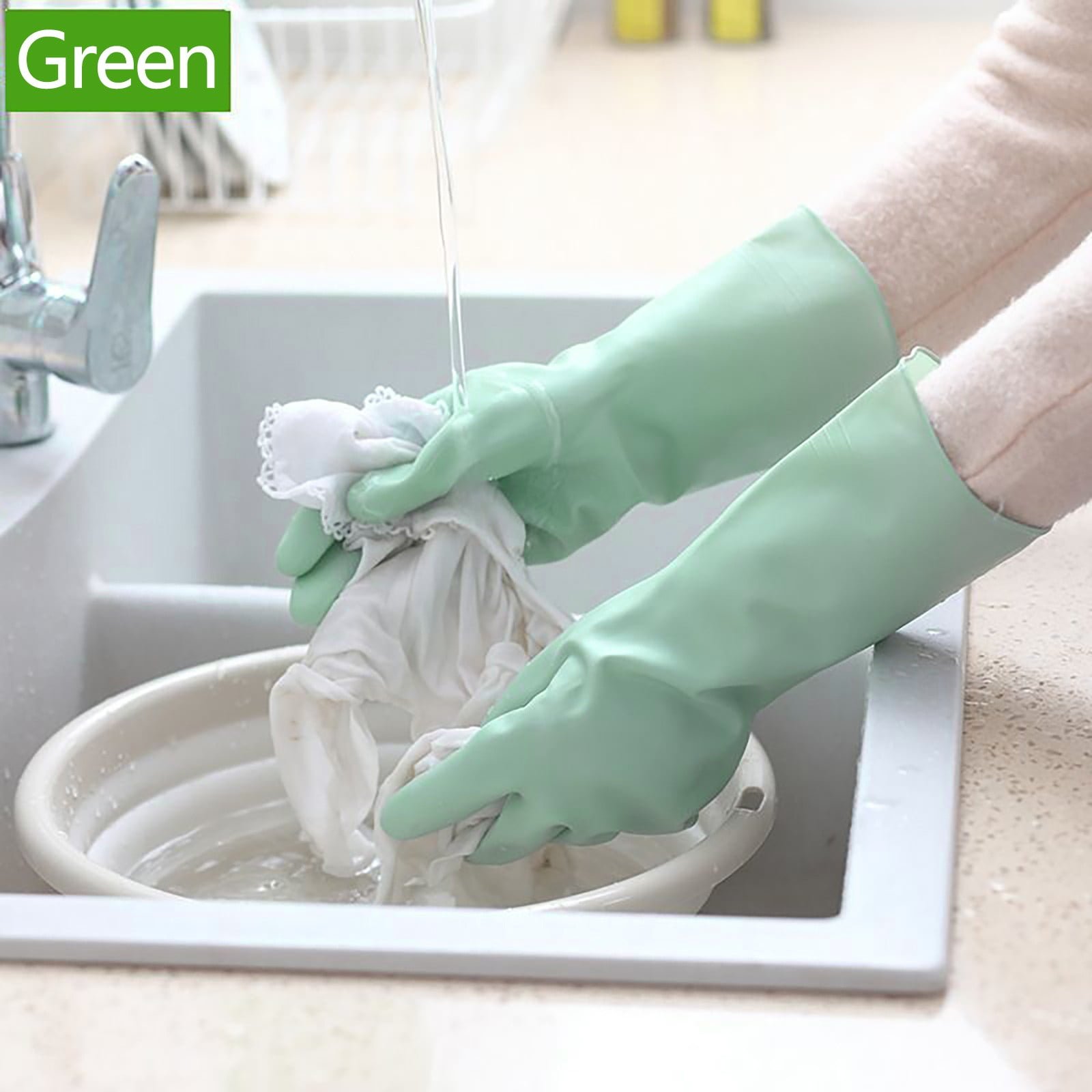 1 Pairs Rubber Gloves for Dishwashing Cleaning, Cotton Lined Household Gloves, Waterproof Gloves for Kitchen Bathroom, Reusable Gloves, Food Grade Non-Slip Household Kitchen Gloves Mint Green,L