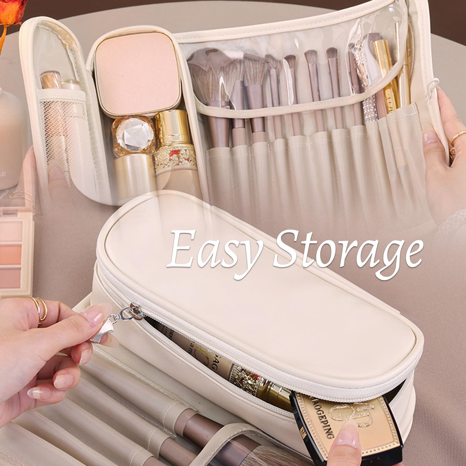 1pcs Toiletry Bag - Makeup Bag - Portable Foldable Makeup Bag, Multi-Compartment Cosmetic Box, Waterproof Travel & Daily Storage Bag Made of PU Leather - V1189-WXF-260203-00006 1pcs Toiletry Bag - Makeup Bag - Portable Foldable Makeup Bag, Multi-Compartment Cosmetic Box, Waterproof Travel & Daily Storage Bag Made of PU Leather - Image 4