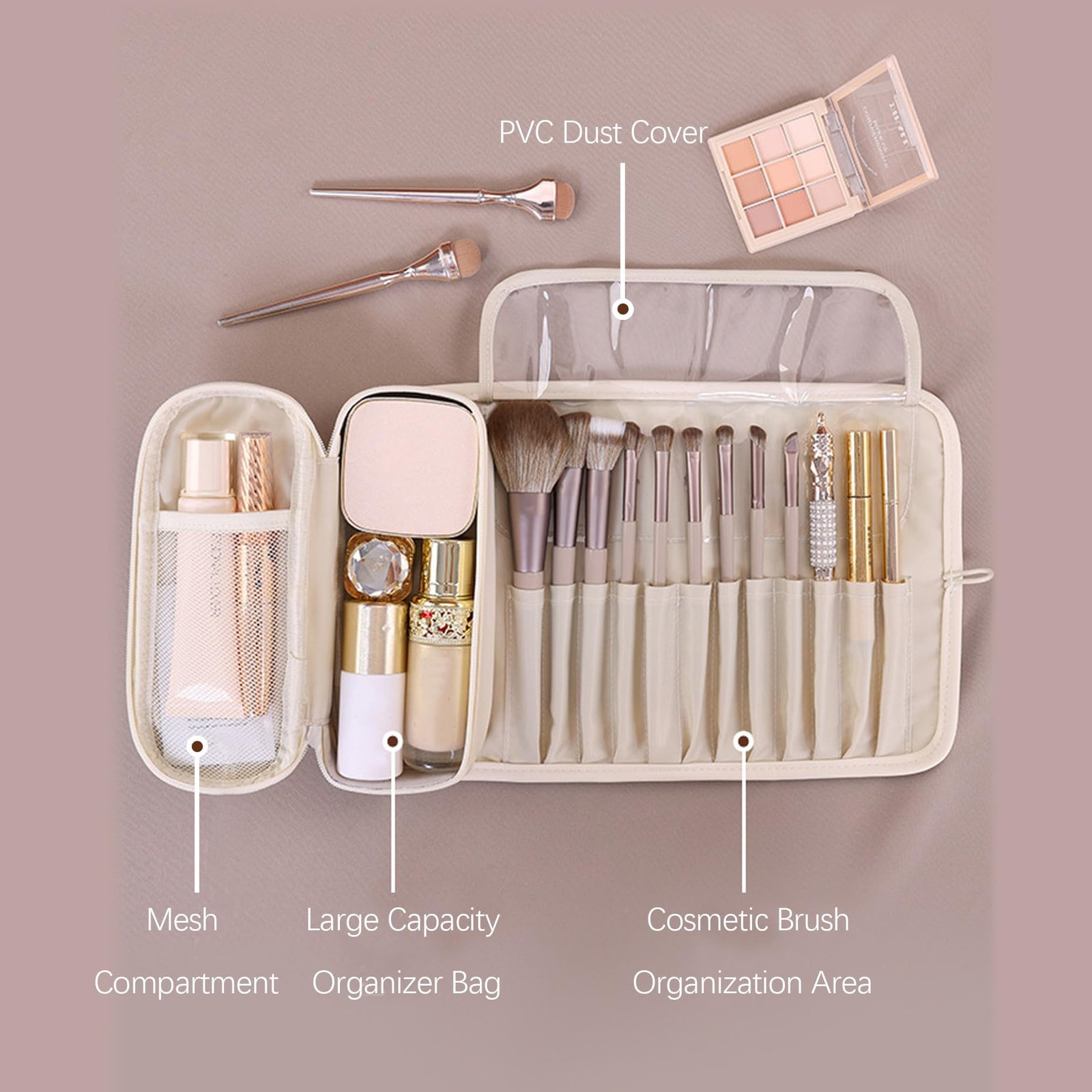 1pcs Toiletry Bag - Makeup Bag - Portable Foldable Makeup Bag, Multi-Compartment Cosmetic Box, Waterproof Travel & Daily Storage Bag Made of PU Leather - V1189-WXF-260203-00007 1pcs Toiletry Bag - Makeup Bag - Portable Foldable Makeup Bag, Multi-Compartment Cosmetic Box, Waterproof Travel & Daily Storage Bag Made of PU Leather - Image 3