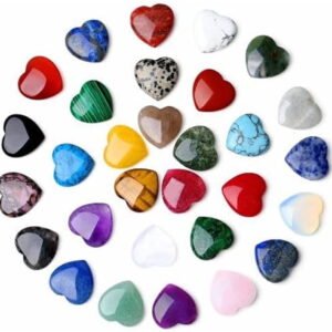 20Pcs Heart Crystals Stones,Love Shaped Polished Stones,Natural Rose Quartz Crystals Amethyst Tiger Eye Chakra Rocks,Energy Healing Gemstones,Chakra Reiki Balancing Gifts