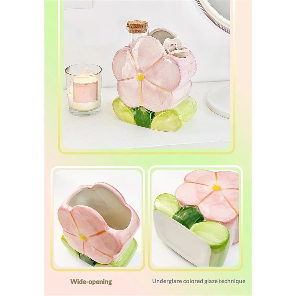 1 PC Flower Makeup Storage Box Ceramic Blossom Five Petals Pen Holder Pen Holder Desktop Storage Box (Pink) - V1192-AZ-W-8325 1 PC Flower Makeup Storage Box Ceramic Blossom Five Petals Pen Holder Pen Holder Desktop Storage Box (Pink) - Image 5