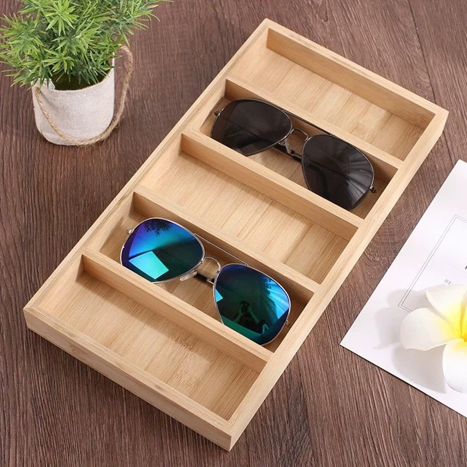 1 Pack Bamboo Sunglasses Display Tray Eyewear Storage Case for Home or Office, Tray Display Showcase Organizer Box (Only storage box) - V1192-AZ-W-9083 1 Pack Bamboo Sunglasses Display Tray Eyewear Storage Case for Home or Office, Tray Display Showcase Organizer Box (Only storage box) - Image 3