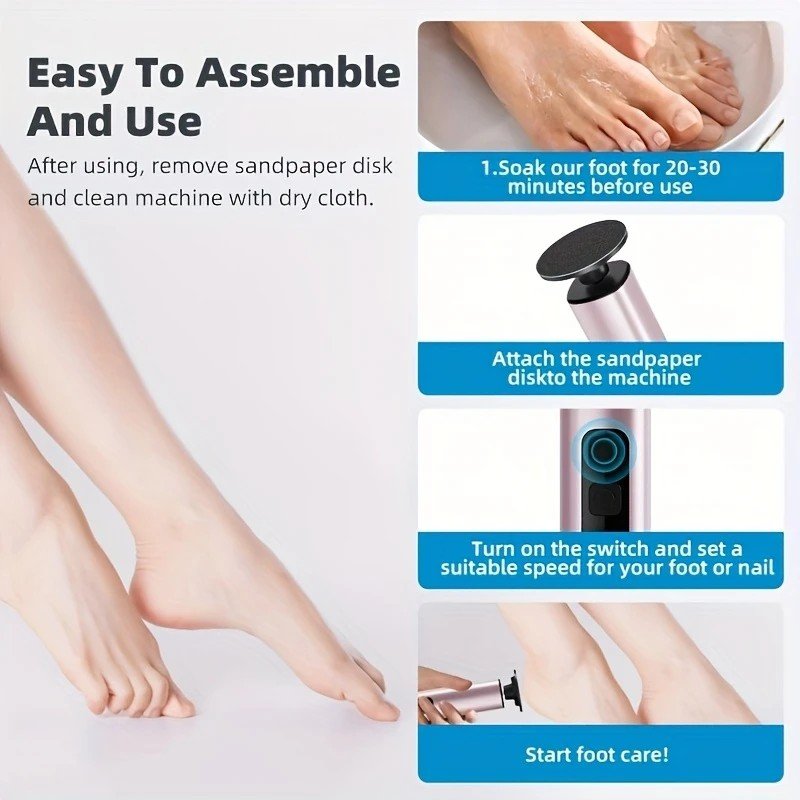 Grey Electric Foot File: 3-Speed Adjustable Nano-Level Filing, Type-C Fast Charge, Long Battery Life, Washable & Replaceable Heads, At-Home & Travel Foot Renewal Care - V1232-MQJ001 Grey Electric Foot File: 3-Speed Adjustable Nano-Level Filing, Type-C Fast Charge, Long Battery Life, Washable & Replaceable Heads, At-Home & Travel Foot Renewal Care - Image 8