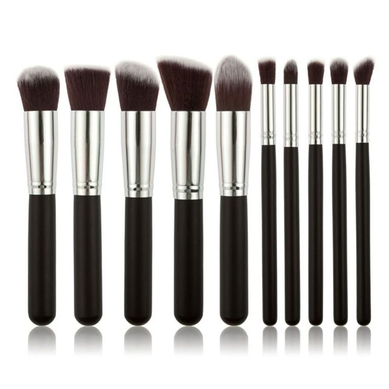 10pcs Professional Makeup Brushes Set, Silver Black