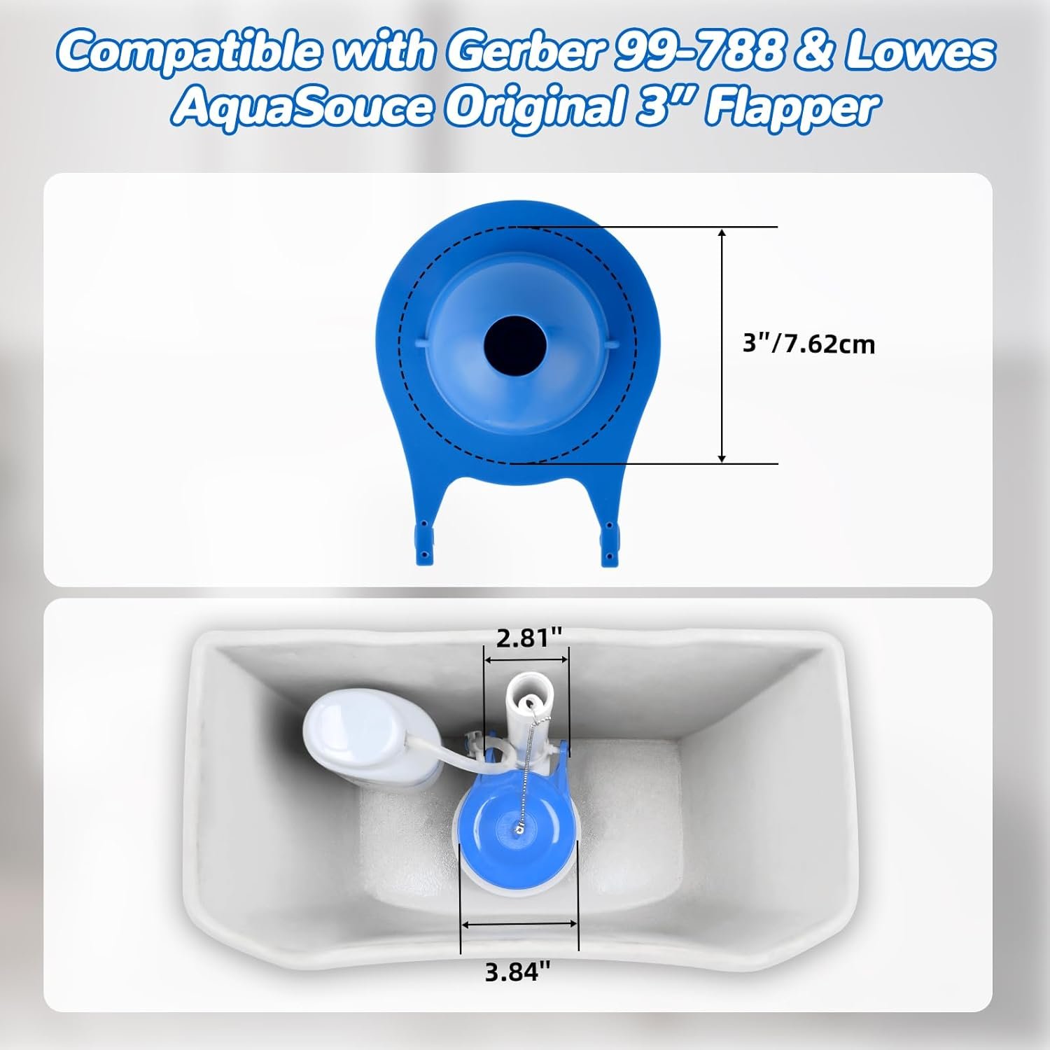 2 pcs Toilet Flapper Replacement, Compatible with Gerber 99-788 and Lowes AquaSouce Original 3" Flapper Replacement for 1.28 GPF Toilets (98923, 312795, 352027, 395280, 12293)-Water Saving - V1258-DP02-B-1175 2 pcs Toilet Flapper Replacement, Compatible with Gerber 99-788 and Lowes AquaSouce Original 3" Flapper Replacement for 1.28 GPF Toilets (98923, 312795, 352027, 395280, 12293)-Water Saving - Image 4