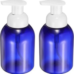 2PCS Round Empty Foam Pump Bottle, 350ml Travel Foam Soap Dispenser Empty Refillable Plastic Pump Bottle for Lash Shampoo, Hand Soap, Facial Lotion(6" Blue)