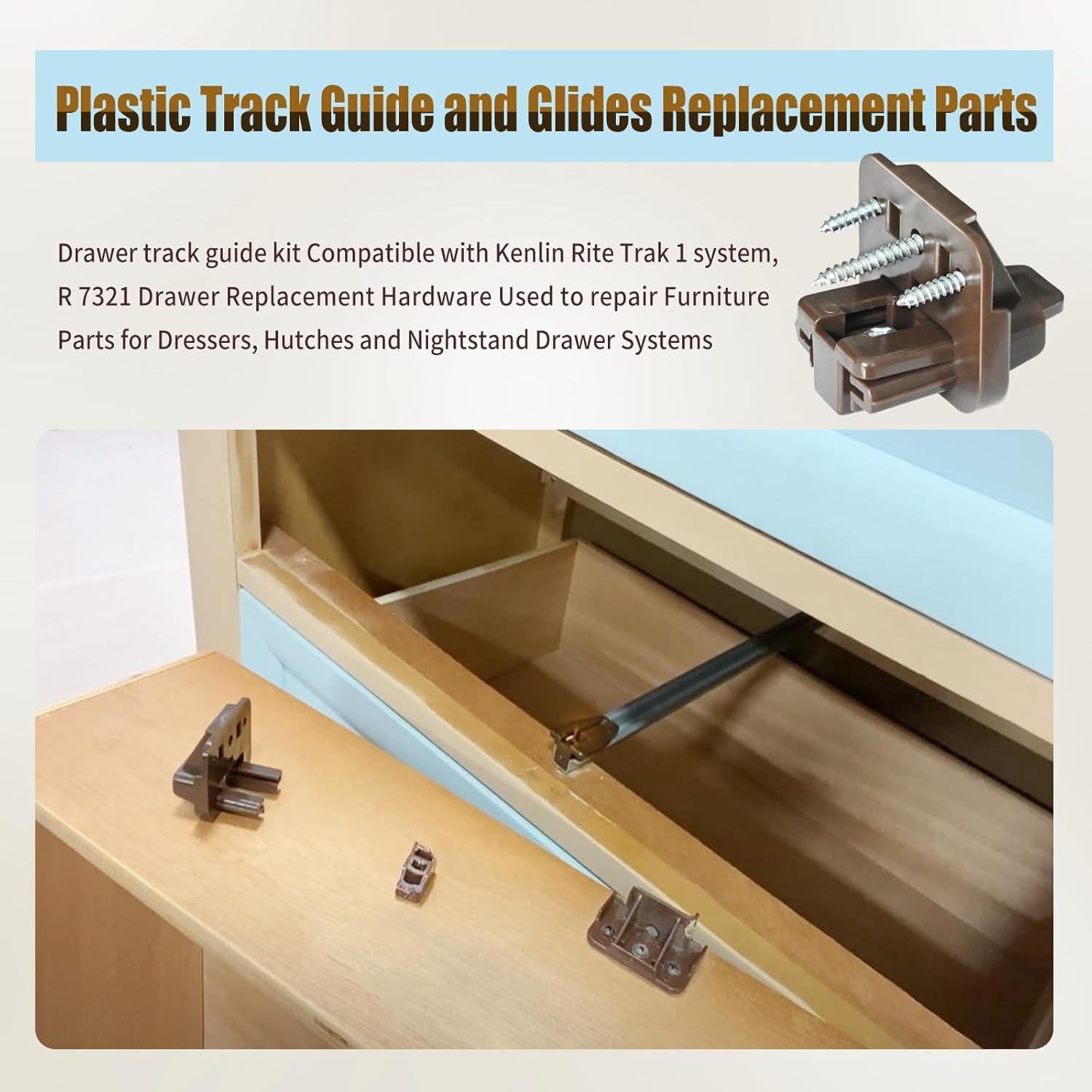 5 Set R 7321 Track Guide and Glides Replacement,Drawer kit Compatible with Kenlin Rite Trak 1 System, Drawer Hardware to Repair Furniture for Dressers, Hutches & Nightstand Systems - - V1259-DP01-A-5402 5 Set R 7321 Track Guide and Glides Replacement,Drawer kit Compatible with Kenlin Rite Trak 1 System, Drawer Hardware to Repair Furniture for Dressers, Hutches & Nightstand Systems - - Image 2