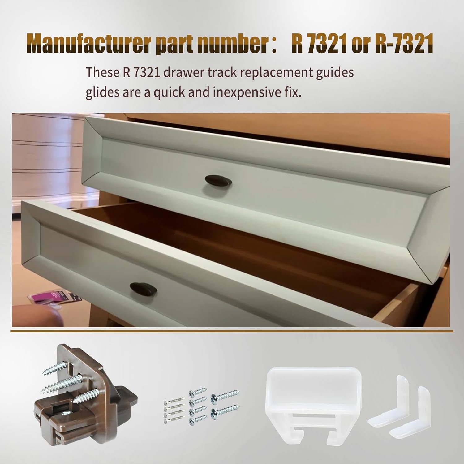 5 Set R 7321 Track Guide and Glides Replacement,Drawer kit Compatible with Kenlin Rite Trak 1 System, Drawer Hardware to Repair Furniture for Dressers, Hutches & Nightstand Systems - - V1259-DP01-A-5402 5 Set R 7321 Track Guide and Glides Replacement,Drawer kit Compatible with Kenlin Rite Trak 1 System, Drawer Hardware to Repair Furniture for Dressers, Hutches & Nightstand Systems - - Image 4