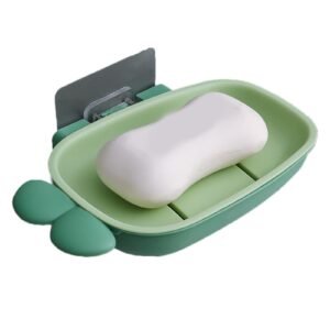 Soap Box Double Layer Punch-free PP Wall Mount Home Soap Dishes for Bathroom-Green