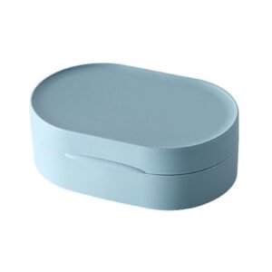 Soap Box Small Exquisite Simple Sealed Soap Case Solid Color Storage Box Bathroom Gadget for Home-Blue L