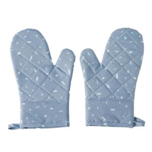 1 Pair Oven Gloves Anti-sbabies Heat Insulation Fabric Thicker Baking Mitts for Kitchen-Blue