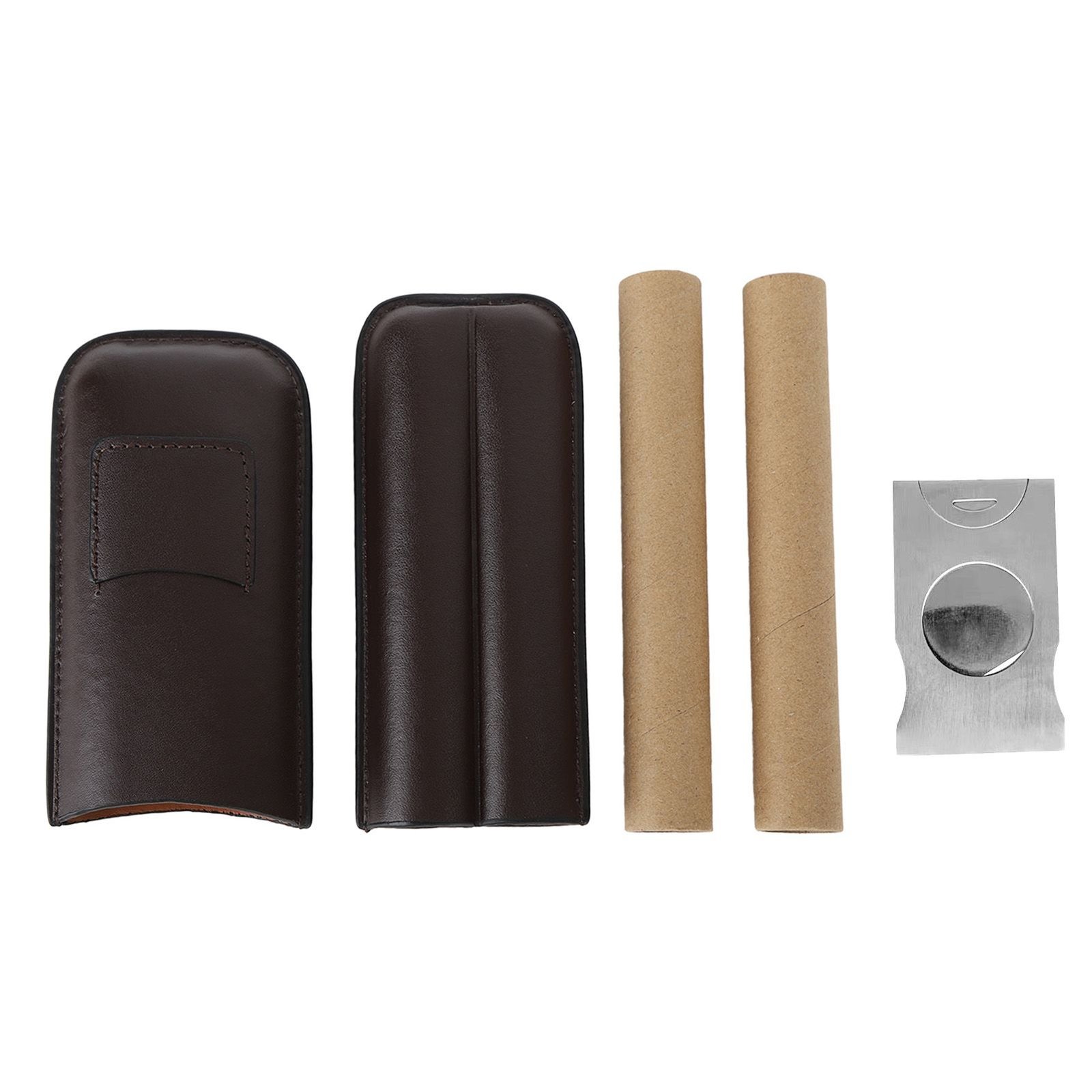 2 Finger Travel Cigar Holder Wearproof Portable Fashion Ventilate Leather Cigar Case with Cutter for Business