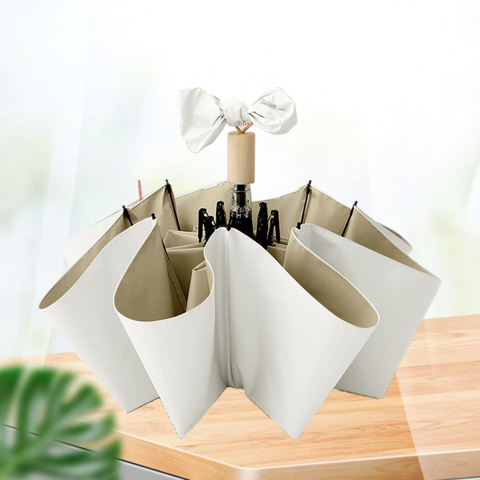 Travel Umbrella Ice Cream Color Sun Rain Proof UV Protection Foldable Portable Umbrella for Men Women White Brown - V1294-YM0703-3117230117211 Travel Umbrella Ice Cream Color Sun Rain Proof UV Protection Foldable Portable Umbrella for Men Women White Brown - Image 5