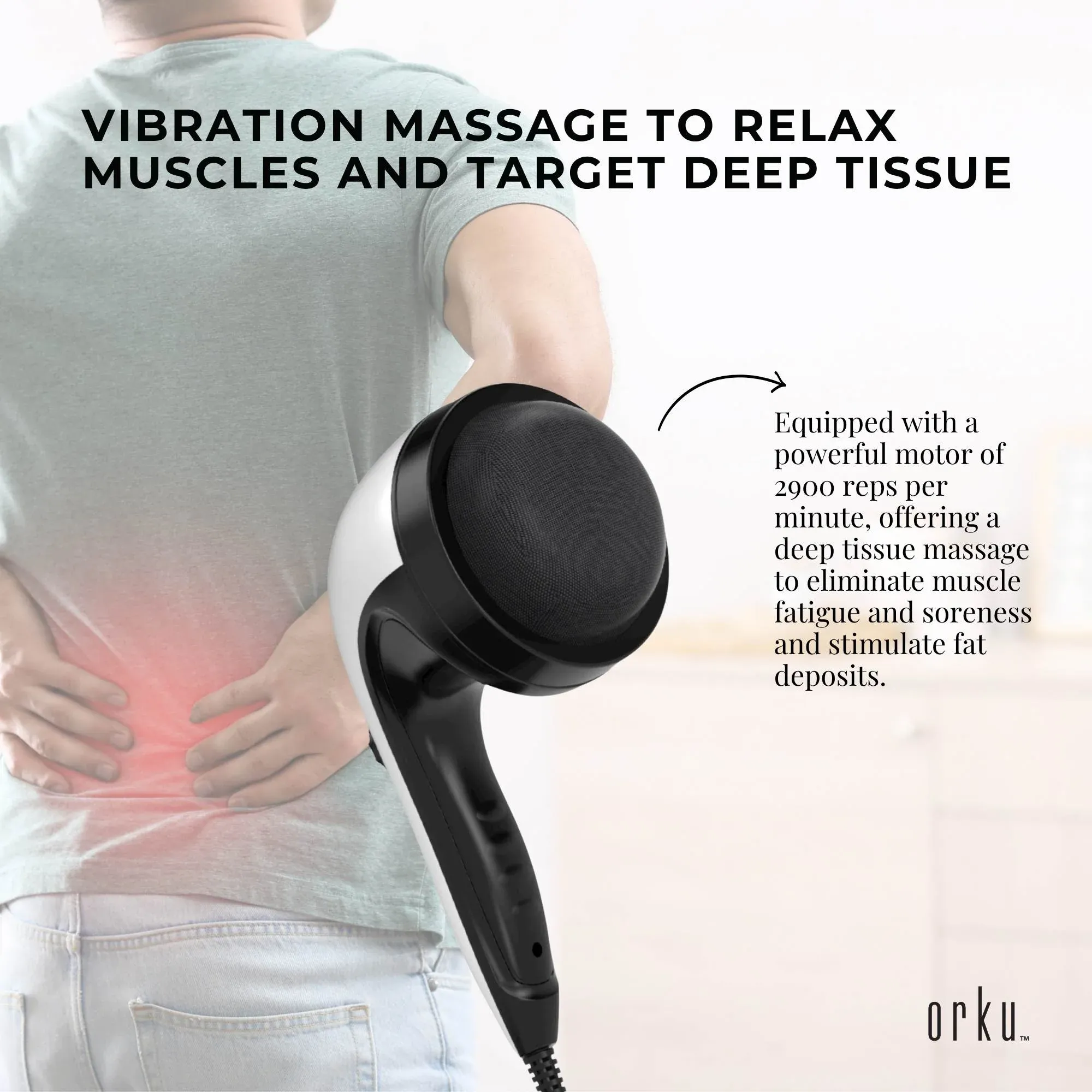 Orku Handheld Body Massager 4 Heads Adjustable Speed 28W Black - V238-SUPDZ-39885947633744 Orku Handheld Body Massager 4 Heads Adjustable Speed 28W Black - Image 3