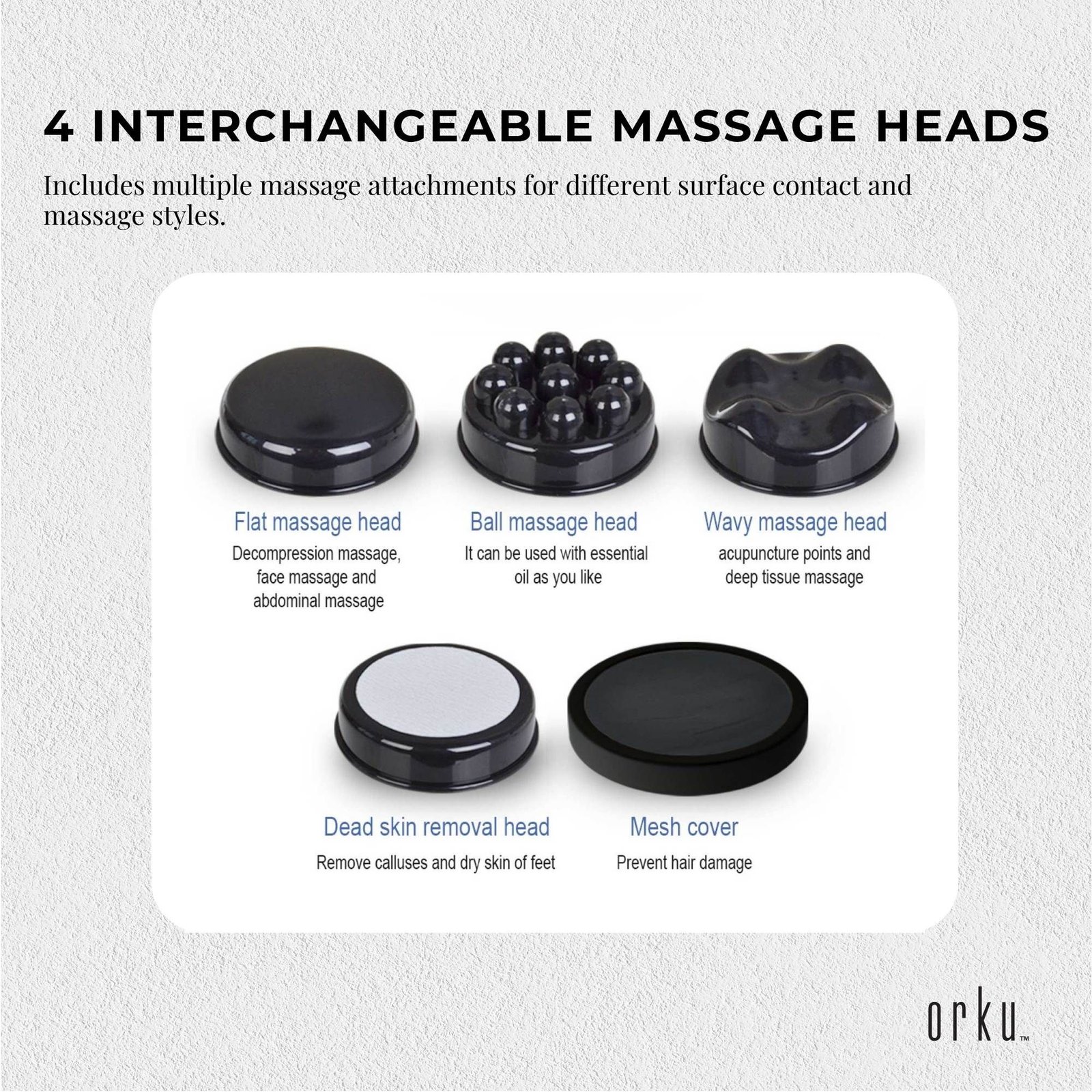 Orku Handheld Body Massager 4 Heads Adjustable Speed 28W Black - V238-SUPDZ-39885947633744 Orku Handheld Body Massager 4 Heads Adjustable Speed 28W Black - Image 4