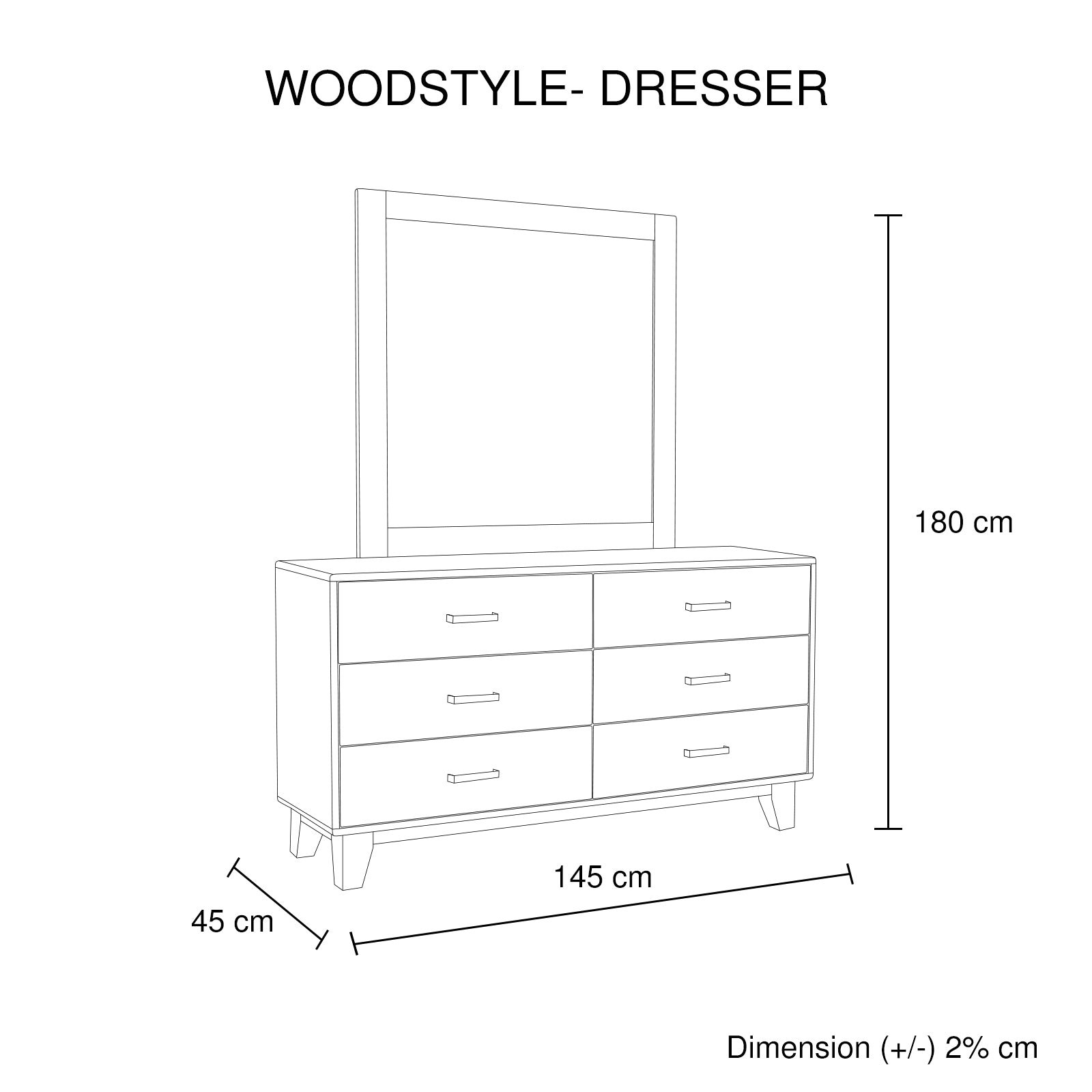 Dresser with 6 Storage Drawers in Solid Acacia With Mirror in Vintage Light Brown Colour - V43-DRS-WDS Dresser with 6 Storage Drawers in Solid Acacia With Mirror in Vintage Light Brown Colour - Image 5