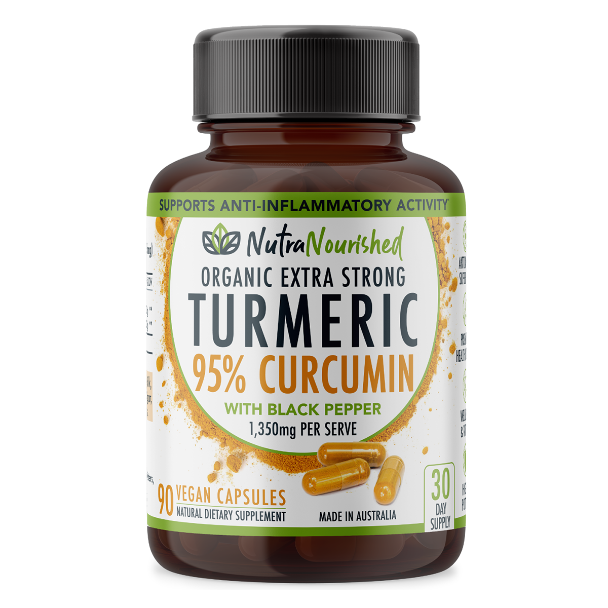Curcumin Tablets - 95% Pure Organic Vegan - Turmeric Extract Buffered with Black Pepper (1,350mg) - 90 Vegan Capsules