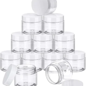 10pcs Transparent Wide Mouth Cream Dispenser White Lid Bottle Plastic Jar - 80ml