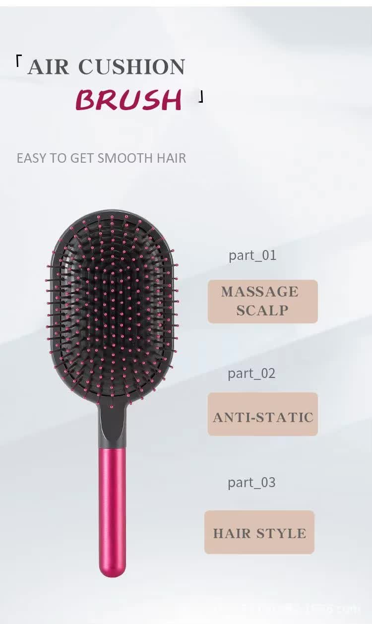Rose Red Air Cushion Massage Paddle Brush & Wide Tooth Comb Set - Gentle Detangling for All Hair Types - V888-ELOSUNG23840 Rose Red Air Cushion Massage Paddle Brush & Wide Tooth Comb Set - Gentle Detangling for All Hair Types - Image 6