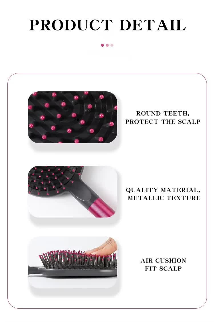 Rose Red Air Cushion Massage Paddle Brush & Wide Tooth Comb Set - Gentle Detangling for All Hair Types - V888-ELOSUNG23840 Rose Red Air Cushion Massage Paddle Brush & Wide Tooth Comb Set - Gentle Detangling for All Hair Types - Image 7