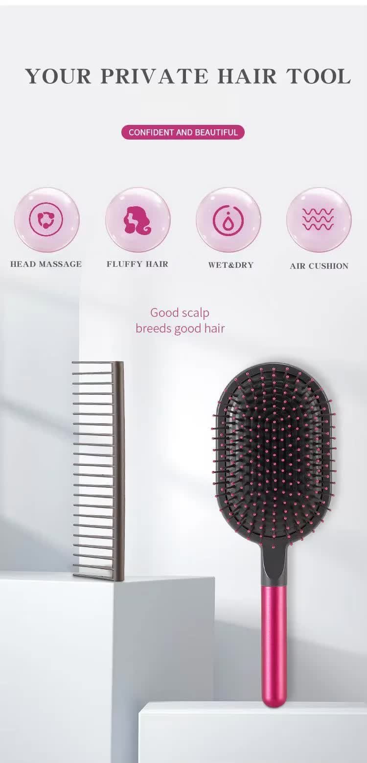 Grey Air Cushion Massage Paddle Brush & Wide Tooth Comb Set - Gentle Detangling for All Hair Types - V888-ELOSUNG23843 Grey Air Cushion Massage Paddle Brush & Wide Tooth Comb Set - Gentle Detangling for All Hair Types - Image 5