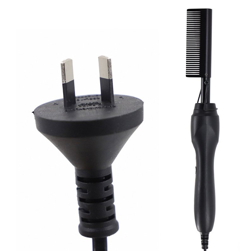 Black Electric Hot Comb Hair Straightener - Fast Heating Styling Tool with 3 Temp Settings & Anti-Scald Guard