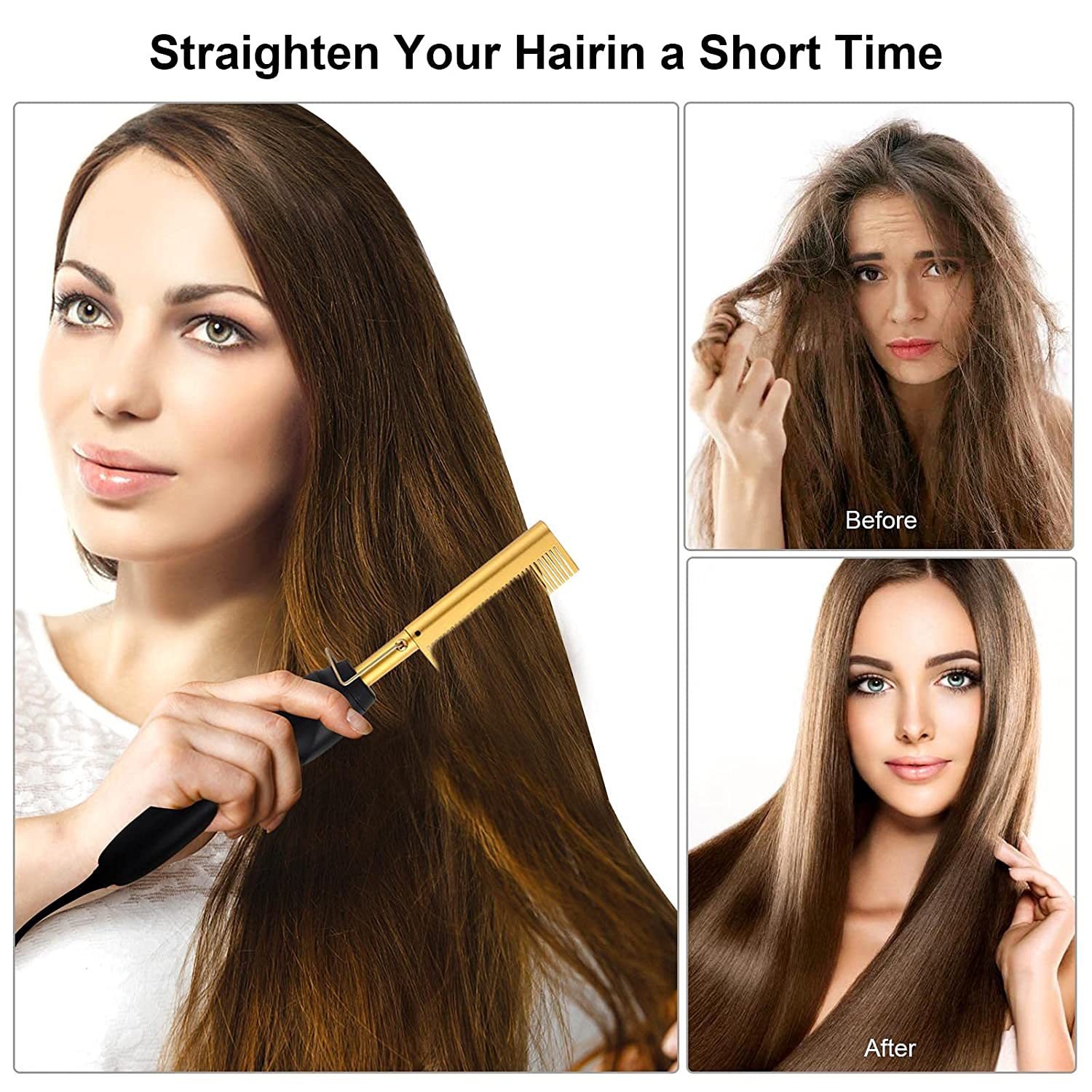 Rose Red And Black Electric Hot Comb Hair Straightener - Fast Heating Styling Tool with 3 Temp Settings & Anti-Scald Guard - V888-ELOSUNG23920 Rose Red And Black Electric Hot Comb Hair Straightener - Fast Heating Styling Tool with 3 Temp Settings & Anti-Scald Guard - Image 2