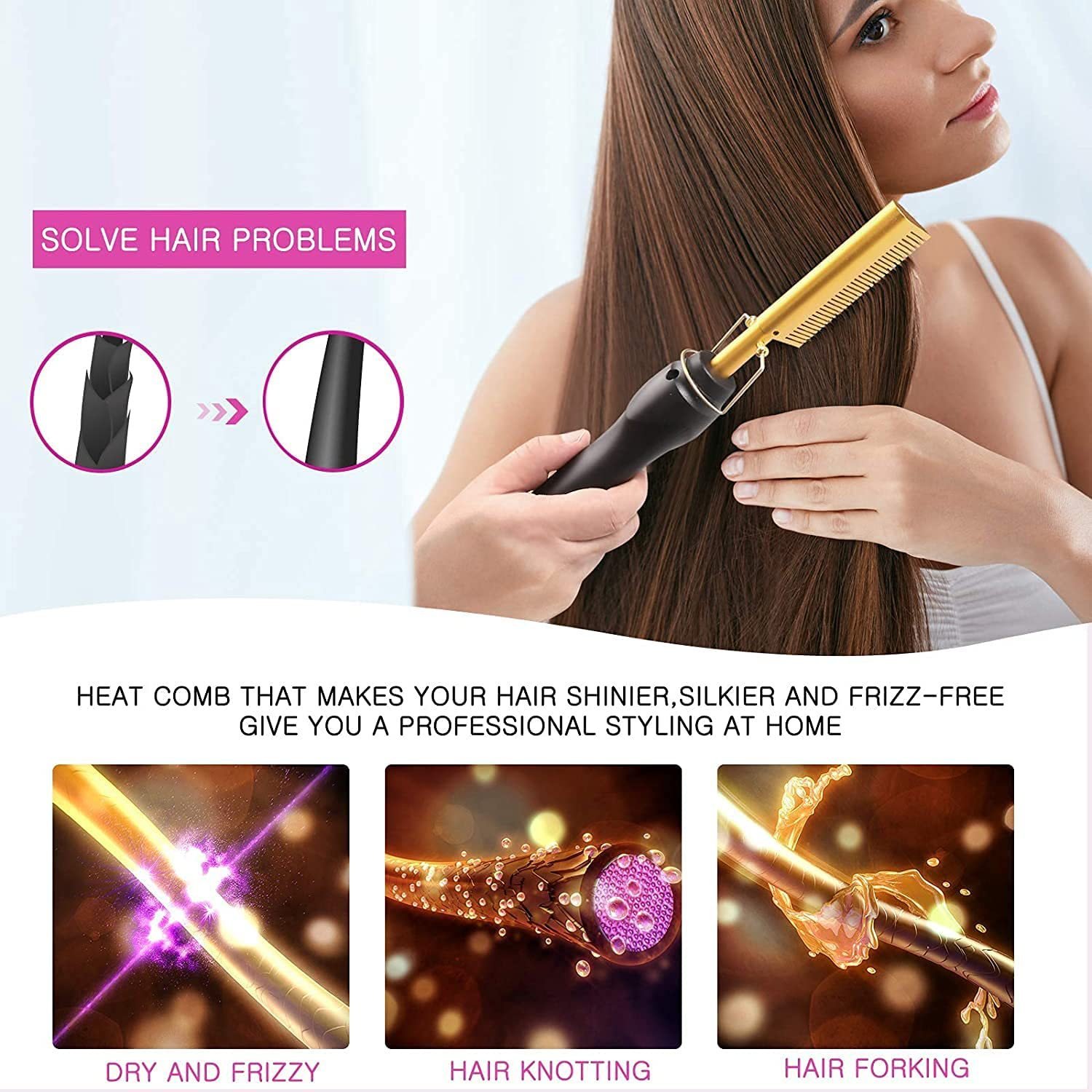 Rose Red And Black Electric Hot Comb Hair Straightener - Fast Heating Styling Tool with 3 Temp Settings & Anti-Scald Guard - V888-ELOSUNG23920 Rose Red And Black Electric Hot Comb Hair Straightener - Fast Heating Styling Tool with 3 Temp Settings & Anti-Scald Guard - Image 5