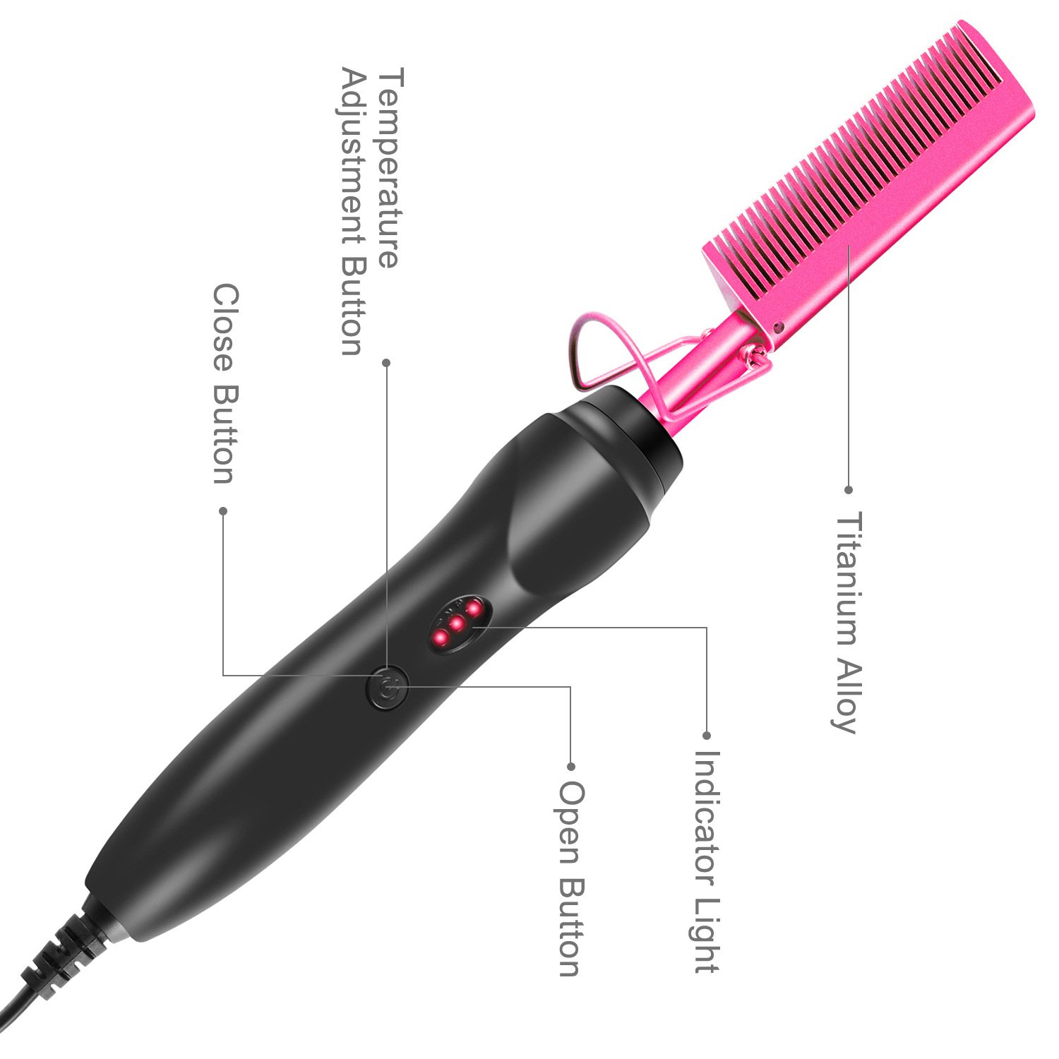 Rose Red And Black Electric Hot Comb Hair Straightener - Fast Heating Styling Tool with 3 Temp Settings & Anti-Scald Guard - V888-ELOSUNG23920 Rose Red And Black Electric Hot Comb Hair Straightener - Fast Heating Styling Tool with 3 Temp Settings & Anti-Scald Guard - Image 7