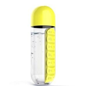 2pc 2-in-1 Water Bottle with 7-Day Pill Organizer - 600ml BPA-Free, Portable & Leakproof(Yellow)
