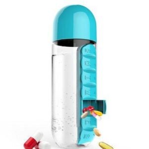 2pc 2-in-1 Water Bottle with 7-Day Pill Organizer - 600ml BPA-Free, Portable & Leakproof(Blue)