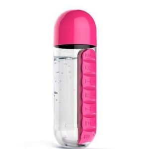 2pc 2-in-1 Water Bottle with 7-Day Pill Organizer - 600ml BPA-Free, Portable & Leakproof(Rose)