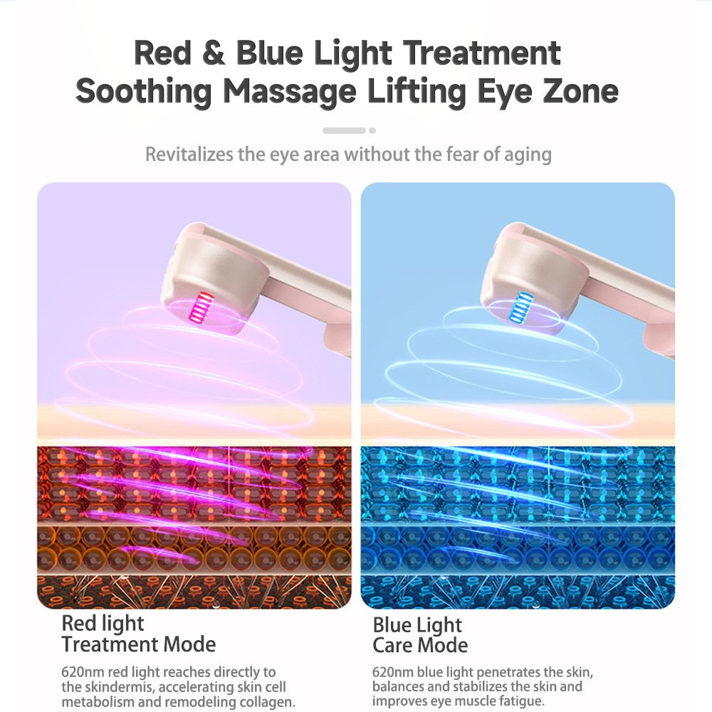 Rose Gold Electric Eye Massager Pen with Red & Blue Light Therapy - Heated Vibration Wand - V888-ELOSUNG26283 Rose Gold Electric Eye Massager Pen with Red & Blue Light Therapy - Heated Vibration Wand - Image 3