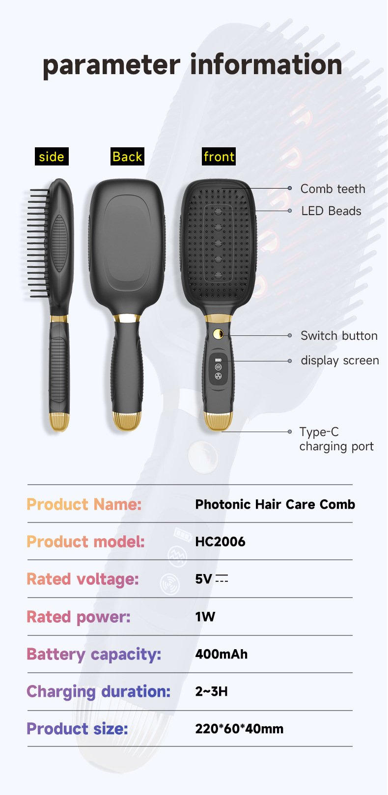 White Advanced 3-in-1 Scalp & Hair Care Massage Comb - Red Light Therapy, EMS Microcurrent & Vibration for Healthy Hair Growth - V888-ELOSUNG27733 White Advanced 3-in-1 Scalp & Hair Care Massage Comb - Red Light Therapy, EMS Microcurrent & Vibration for Healthy Hair Growth - Image 8