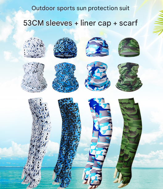 2 Sets Orange Camouflage Cooling UV Protection Set - 2 Skull Cap, 2 Neck Gaiter & 4 Arm Sleeves for Outdoor Sports - V888-ELOSUNG32272 2 Sets Orange Camouflage Cooling UV Protection Set - 2 Skull Cap, 2 Neck Gaiter & 4 Arm Sleeves for Outdoor Sports - Image 3